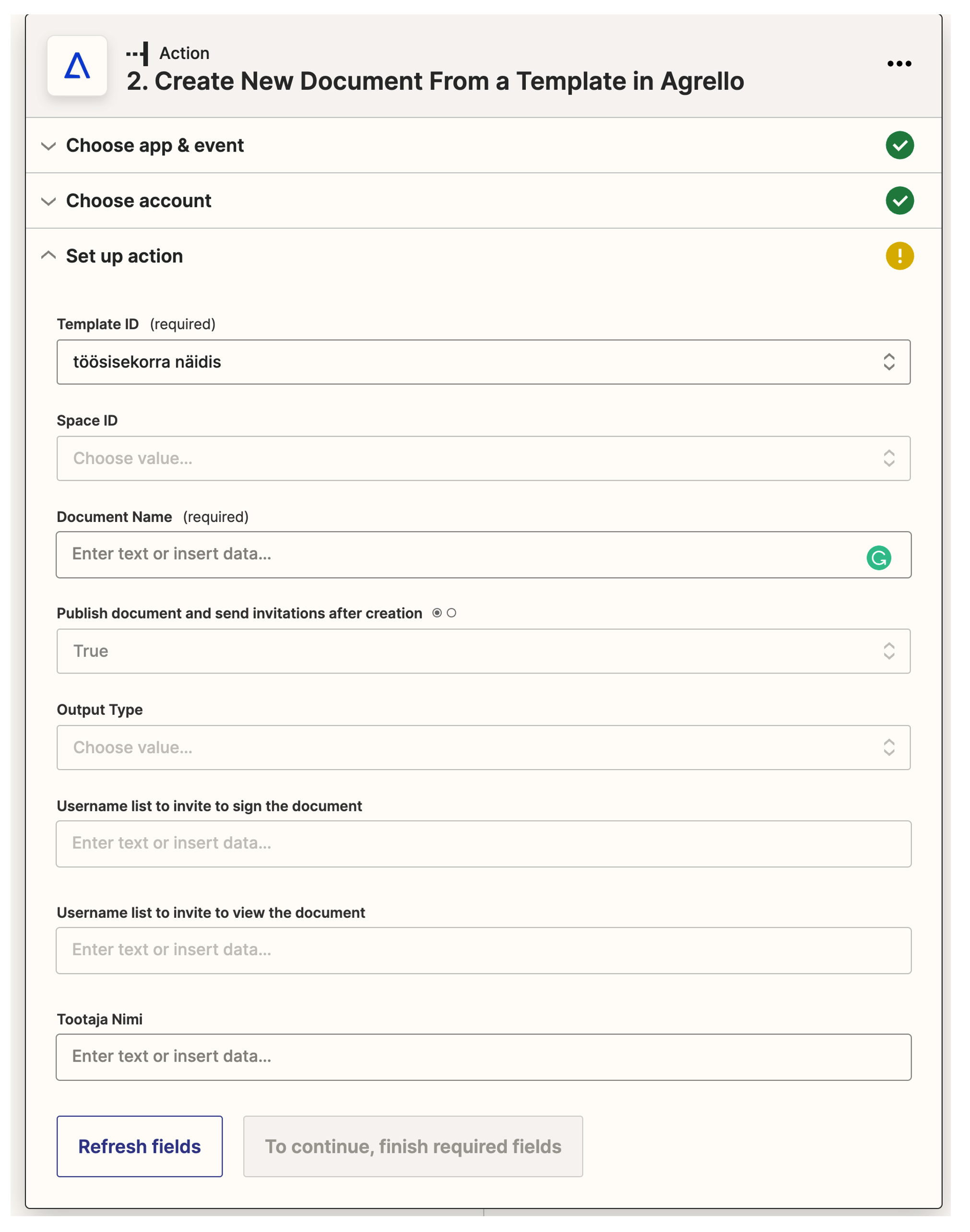 create new document from a template in Agrello settings