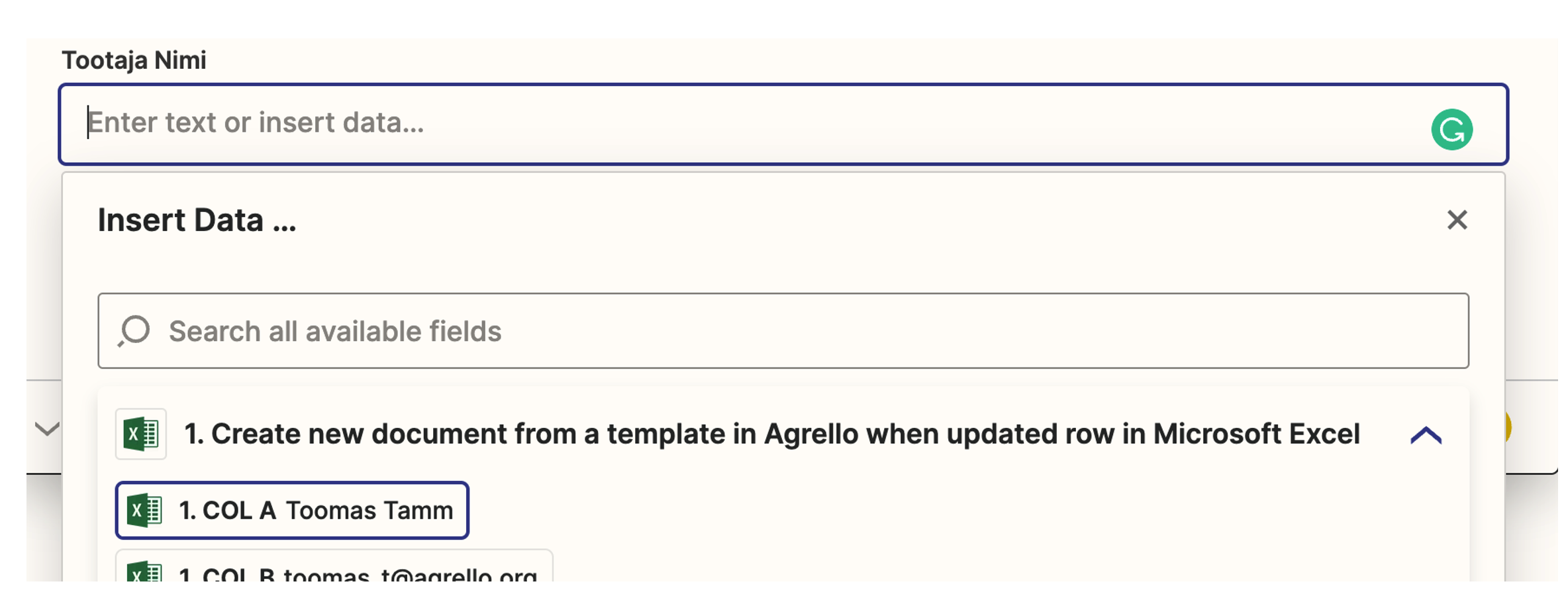 fields and variable connection