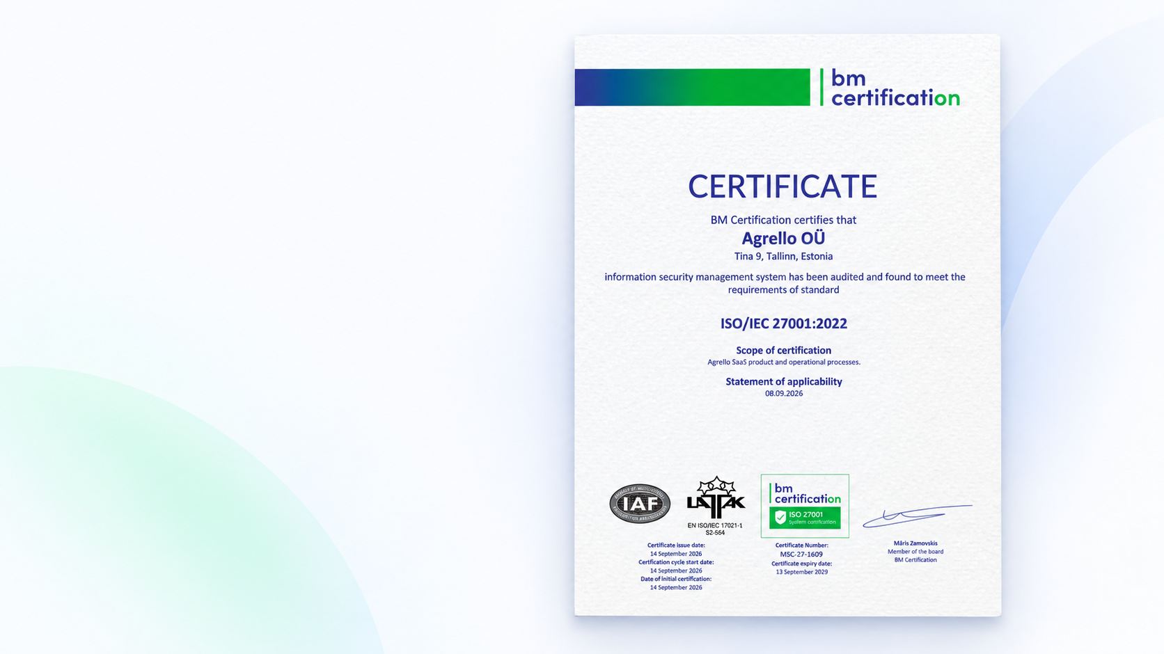 Agrello is now officially ISO 27001 certified