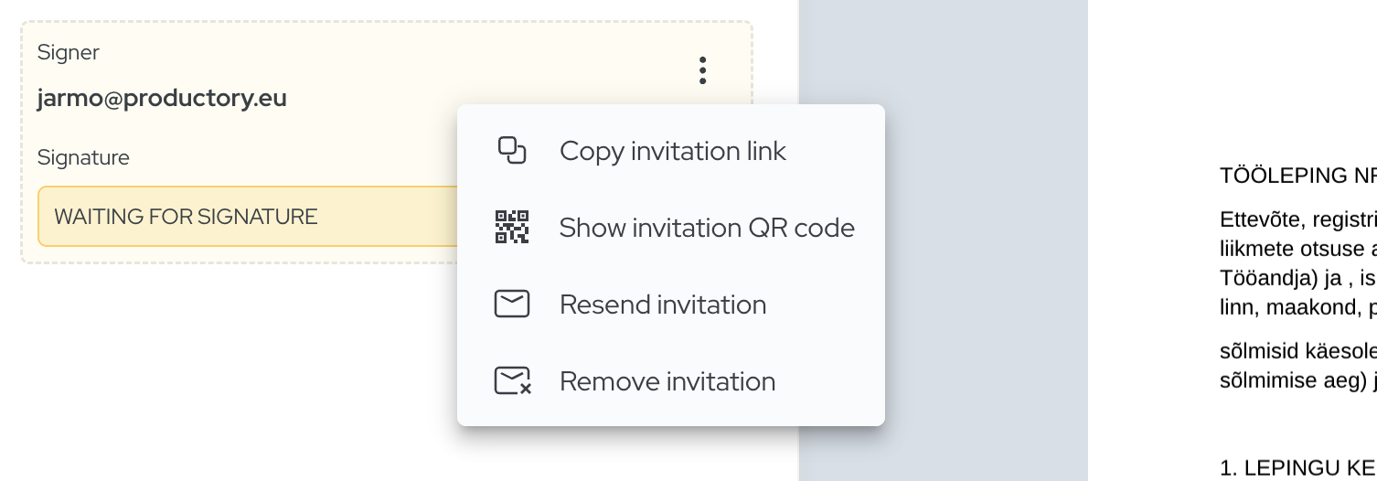 Sharing a signing invitation as a link